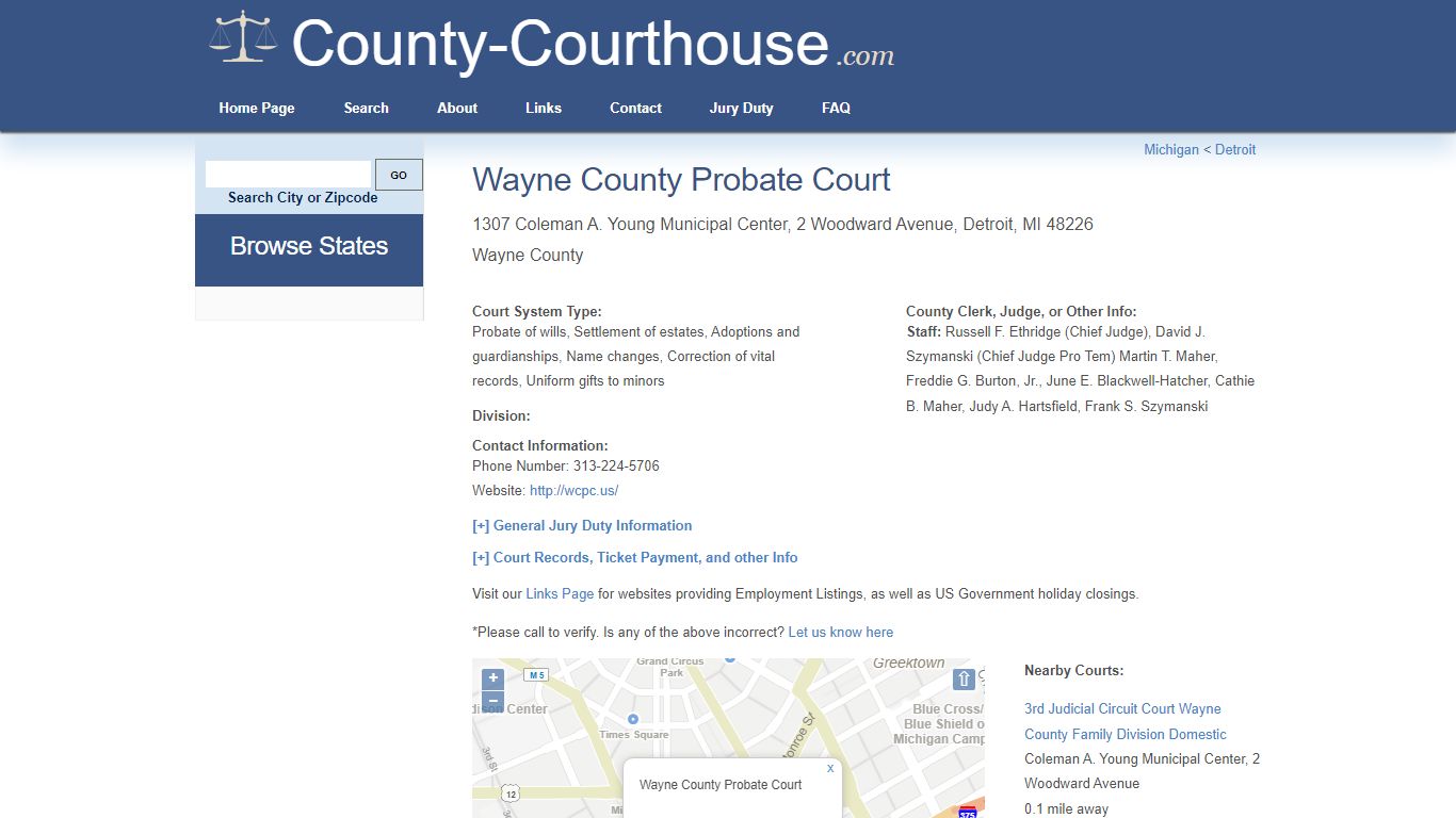Wayne County Probate Court in Detroit, MI - Court Information